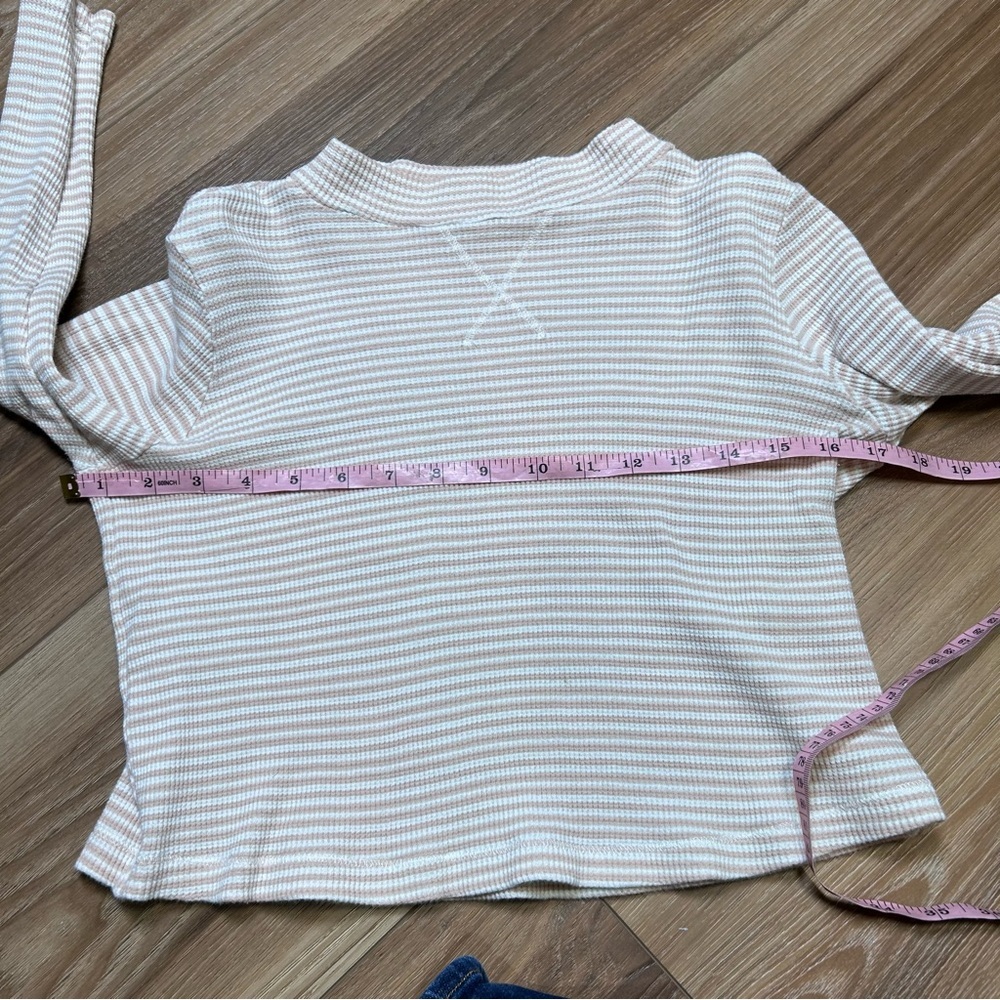 Christy Dawn Libby Pale Pink Cropped Striped Ribbed Long-Sleeve Top EUC - Picture 7 of 8